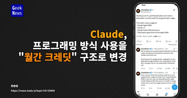 Claude Changes Programming Usage to "Monthly Credit" Structure | GeekNews