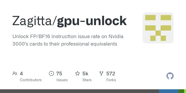 GitHub - Zagitta/gpu-unlock: Unlock FP/BF16 instruction issue rate on Nvidia 3000's cards to their professional equivalents